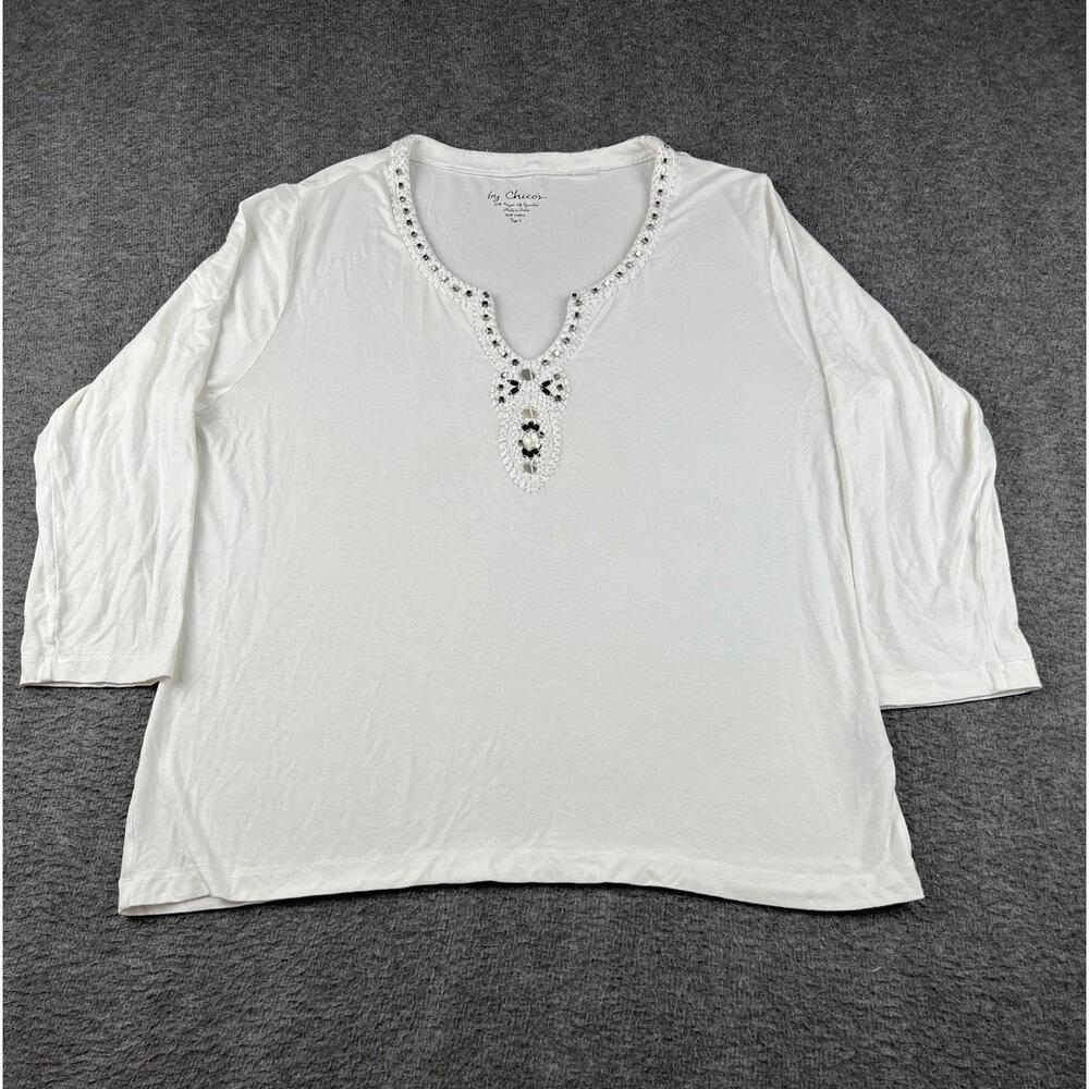 Chico's Women's White Rayon Spandex Top Size 3 XL